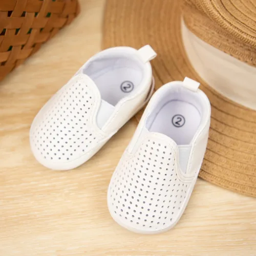 Vista 3 de Meckior - Zapatos para recién nacidos, tipo mocasines de lona con suela suave para recién nacidos, bebés, niños y niñas que estén dando sus primeros