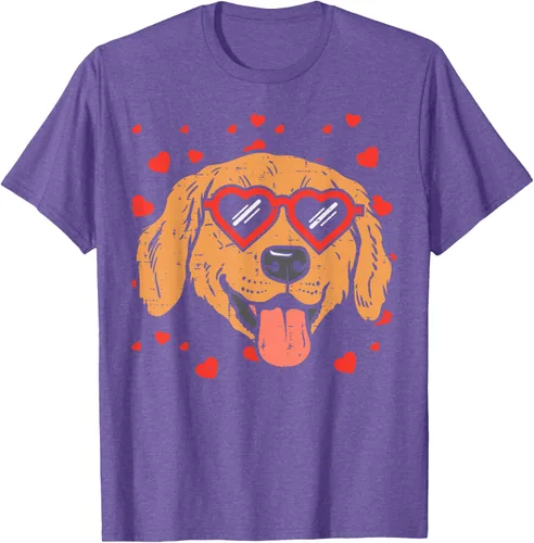 Vista 6 de Golden Retriever cara corazón gafas día de San Valentín perro regalo camiseta Negro