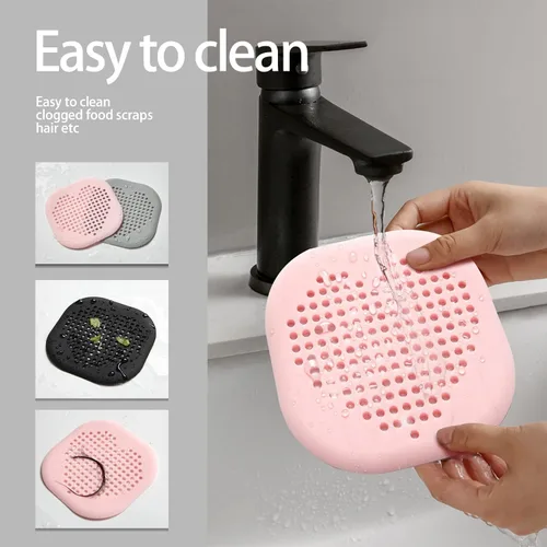 Vista 3 de Paquete de 2 recolectores de pelo para desagüe de ducha, accesorios de baño negros, cubierta de drenaje de silicona duradera con ventosas