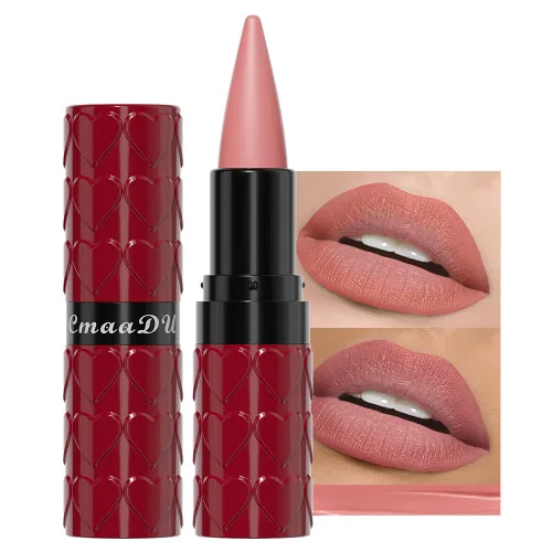 Vista 21 de evpct Combo de delineador de labios metálico rosa brillante y lápiz labial, lápiz labial con punta de cono para mujer, de larga duración