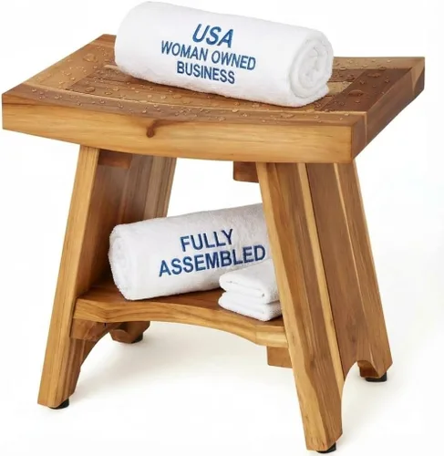 Vista 16 de EcoDecors Banco de ducha de teca con estante de 18", capacidad de 300 lb – Asiento de spa de madera impermeable completamente ensamblado