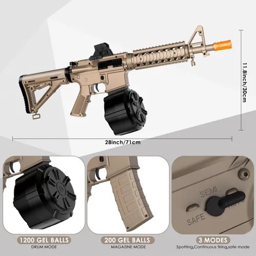 Vista 2 de Juguetes Eléctricos de Gel Nuevos M4A1, Modo Semiautomático y Completamente Automático Splat-Blaster con FPS 280 y 100 Pies para Juego de Equipo al