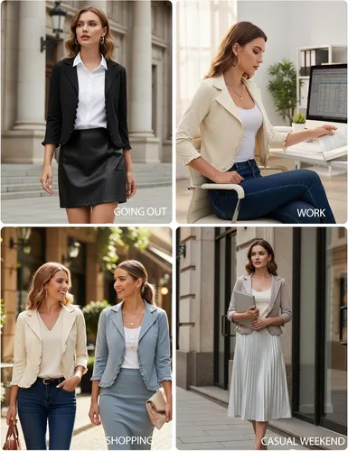 Vista 3 de GRACE KARIN Chaqueta de trabajo para mujer, estilo casual, con abertura frontal, de manga corta, de algodón
