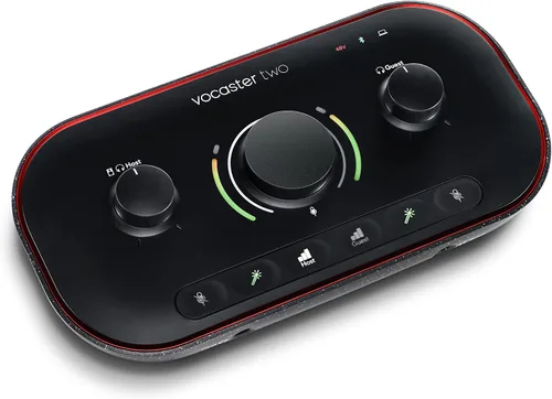 Vista 8 de Focusrite Vocaster One — Interfaz de podcasting para grabación como creador en solitario. Utilice ganancia automática, mejora y silencio