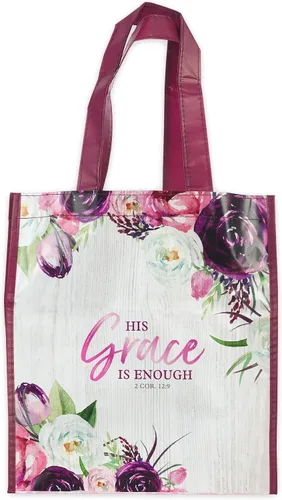 Vista 12 de Christian Art Gifts Bolsa de compras reutilizable floral Bumble Bee Versículo bíblico de fe, multicolor, Romanos 5:1, fácil de sostener, bolso Verde