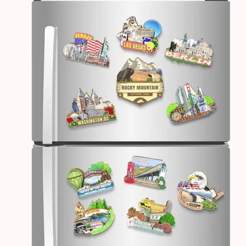 Vista 4 de Imán del Parque Nacional de las Montañas Rocosas de los Estados Unidos, imán de nevera, de madera, 3D, monumentos, viajes, coleccionables