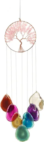 Vista 9 de Yoption Campanilla de viento conmemorativa con diseño de árbol de la vida, 7 chakras de cristal natural para decoración del hogar, jardín, 15.7-17.7