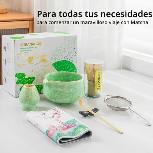 Vista 5 de TEANAGOO Juego de Batidor de Matcha, Juego de Matcha Verde de 7 Piezas, Kit de Ceremonia de Matcha, Juego de Té Matcha para Hacer Latte, Cuenco
