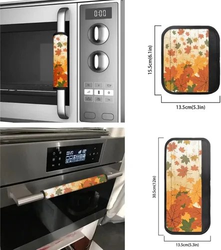 Vista 3 de Xhuibop Juego de 6 fundas para manija de puerta de refrigerador de Acción de Gracias, hojas de arce lavables, protector de manija