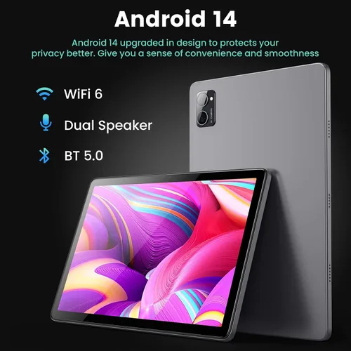 Vista 5 de 10 pulgadas Android Tablet 1280x800 IPS HD pantalla táctil 8 GB RAM+128 GB ROM 10' gris 2025