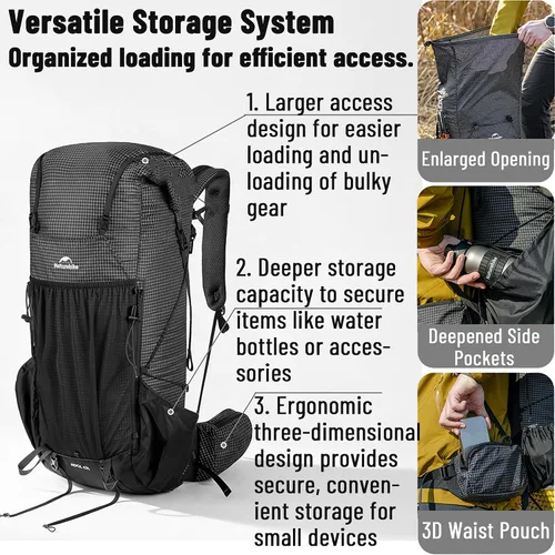 Vista 4 de Naturehike Rock 2.0 Mochila de marco interno con cubierta de lluvia - 30L Negro