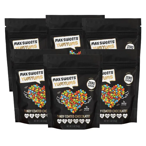 Vista 8 de Max Sweets - Mini chispas de chocolate veganas - Deliciosos dulces sin azúcar, ideales para dietas cetogénicas, sin gluten, diabéticos, bajas