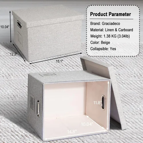 Vista 2 de Graciadeco Caja organizadora de archivos, coleccionista de almacenamiento plegable con tapa para cartas tamaño legal, carpetas colgantes decorativas