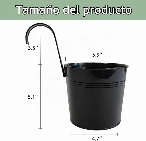 Vista 3 de Paquete de 4 macetas colgantes de metal de 6 pulgadas con ganchos Negro