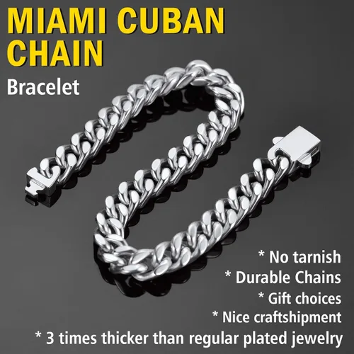 Vista 3 de ChainsProMax Pulseras de cadena cubana de acero inoxidable para hombre, 5790.472 in de ancho, 7.58.39 pulgadas de largo, negrodorado