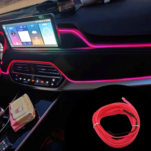 Vista 7 de Tira de luces LED para interior de automóvil, cable de neón de 16.4 ft, USB 5 V, con protección de fusible, para decoración interior de automóvil