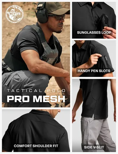 Vista 6 de CQR Camiseta polo táctica para hombre, de manga corta, ligera y con Dry Fit, tela piqué, FPU 50+, para exteriores