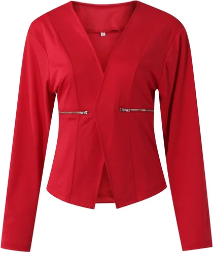 Vista 4 de DASEIS Chaqueta ligera de talla grande para mujer, chaqueta corta con cremallera frontal abierta, casual, para trabajo, oficina, cárdigan