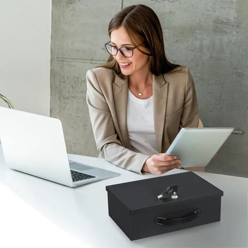 Vista 4 de KYODOLED Caja de documentos ignífuga con cerradura de llave, almacenamiento seguro para objetos de valor, cofre de seguridad resistente al fuego