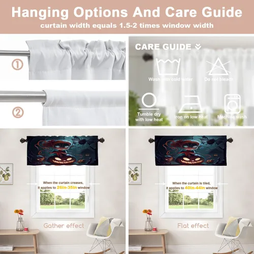 Vista 214 de Shrahala Orange Autumn Autumn Blackout Curtain Tiers, Fall Kitchen Valance Light Blocking Tier Drapes with Rod Pocket, 2 Pack 26 X 24 in
