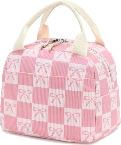 Vista 53 de Bluboon Bolsa de almuerzo para mujer, bonita bolsa de almuerzo de pana con correa para el hombro, reutilizable, aislada, gran capacidad