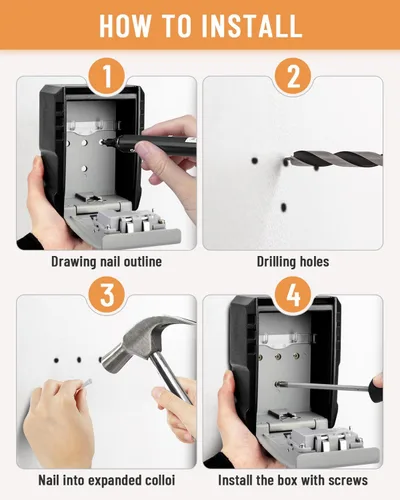 Vista 7 de BKNOOU Caja grande de bloqueo de llave para montaje en pared exterior para llaves al aire libre, impermeable, combinación de 4 dígitos, caja