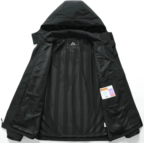 Vista 5 de MOERDENG Chaqueta impermeable para hombre, ligera, con capucha, para senderismo, cortavientos softshell