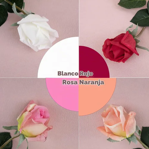 Vista 5 de 12 capullos de rosas artificiales medio abiertos, rosas de seda de tacto real de 17 pulgadas con flores parcialmente abiertas, flores artificiales