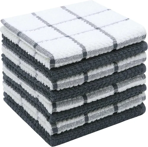 Vista 13 de Paños de cocina de rizo de algodón, suaves y absorbentes, paños de cocina (rejilla negra, paños de cocina de 13 x 13 pulgadas)