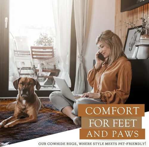 Vista 5 de Sunshine Cowhides Alfombra de piel de vaca 100 % genuina, con diseño de columna vertebral Brindle, alfombra de estilo moderno y tapete para sala