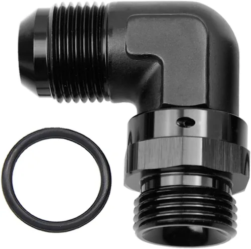 Vista 29 de Adaptador de riel de bomba de combustible macho de aluminio de radio de alto flujo 45 grados 6AN macho a 4AN macho con junta tórica AN4 ORB, negro