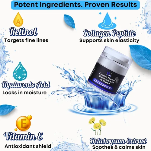 Vista 3 de HM - Crema de péptido de colágeno con ácido hialurónico, retinol y vitamina E Hidratante facial antiarrugas e hidratante Reafirma y suaviza
