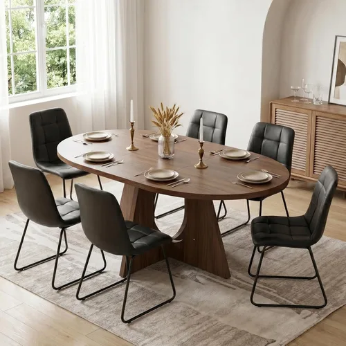 Vista 7 de HIPIHOM Moderno juego de mesa de comedor redonda para 2, mesa de cocina de nogal de 39.4 pulgadas con 2 sillas de piel sintética, juego de comedor