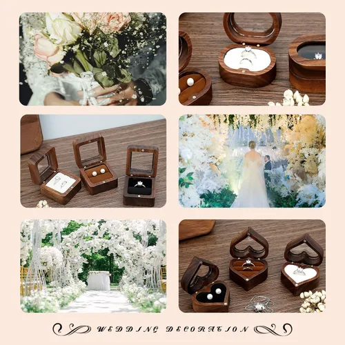 Vista 6 de LAIFU Caja de anillo de madera personalizada para ceremonia de boda con texto y patrón personalizado Propuestacajas de anillo de compromiso