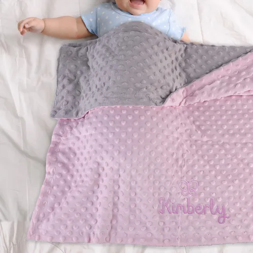 Vista 7 de Manta de bebé personalizada de Minky con nombre, icono, 2 colores, 15 iconos, 7 fuentes, manta suave y sedosa de puntos de doble cara para baby