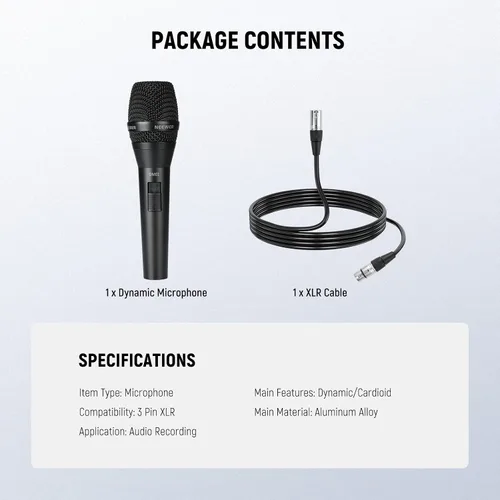 Vista 8 de NEEWER DM01 Micrófono dinámico cardioide con cable XLR para podcast, PC, juegos, transmisión, voz de estudio, discursos, actuaciones en vivo, 600Ω