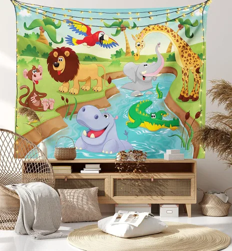 Vista 45 de Ambesonne Tapiz Trippy, vista panorámica de la cascada con bosques de ensueño y mandala oriental psicodélico, decoración de tela para colgar