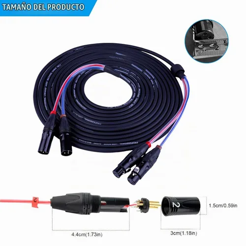 Vista 2 de Toronce - Cable profesional multimedia de 4 canales, 4 pares macho a hembra, cable de extensión de audio equilibrado XLR de 3 pines