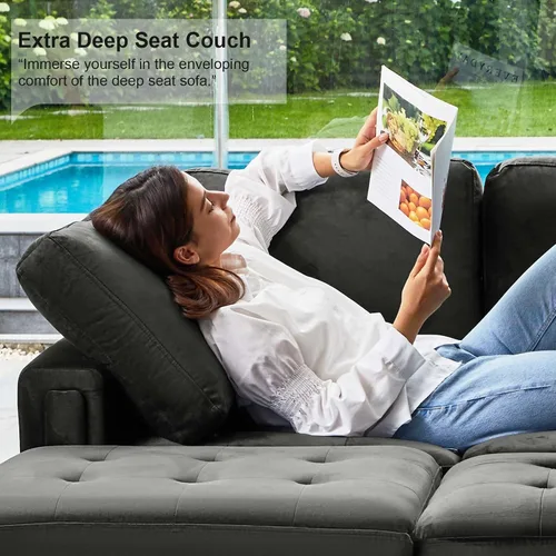 Vista 7 de Belffin Sofá modular de terciopelo de 3 plazas para sala de estar, color gris
