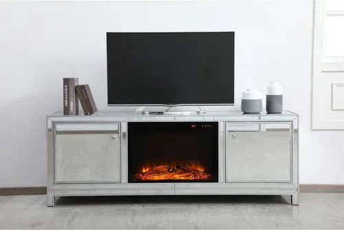 Vista 2 de Elegant Decor Reflexion - Soporte de TV para televisores de hasta 65" con chimenea de madera en color plateado