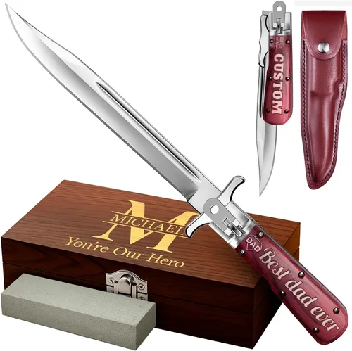 Vista 11 de Grand Way Cuchillo plegable de hoja larga – Cuchillos afilados para caza, senderismo, campamento, supervivencia táctica y trabajo para hombres