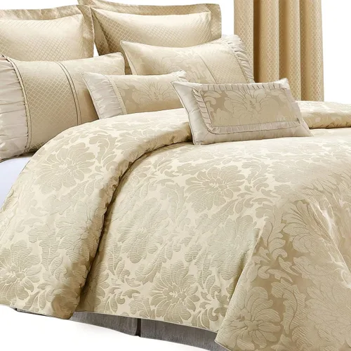 Vista 5 de SARA - Juego de funda de edredón de 13 piezas, tamaño matrimonial, incluye funda de edredón beige + juego de sábanas 100% algodón, falda de cama +
