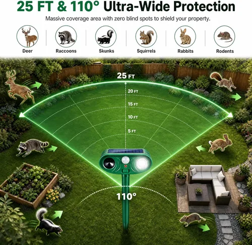 Vista 3 de Sonic Fortress Pro Deer Repellent Devices, Racoon Repellent Outdoor Squirrel Fortress Pro Animal Repeller Cat Deterrent with Motion Sensor&Flash