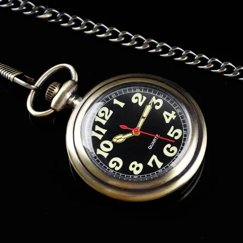 Vista 7 de Reloj clásico de bolsillo de cuarzo para hombre, reloj de bolsillo con movimiento de cuarzo con cadena para hombres