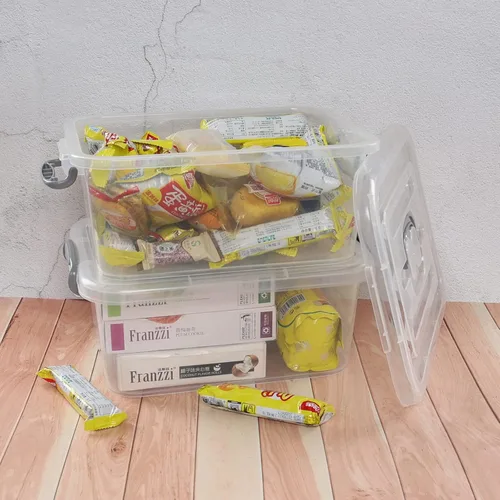 Vista 5 de Caja de almacenamiento transparente de plástico de 8 L, 2 cajas de cierre de almacenamiento con tapa