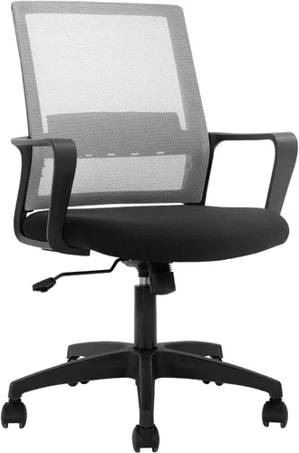 Vista 8 de FDW Silla de escritorio ergonómica de malla para computadora, de media espalda, con descansabrazos, giratoria, ajustable, soporte lumbar, Negro