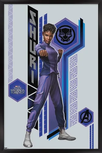 Vista 8 de Trends International Marvel Black Panther: Wakanda Forever - Póster de pared Shuri, 22.4 pulgadas de largo x 14.7 W, versión enmarcada de madera