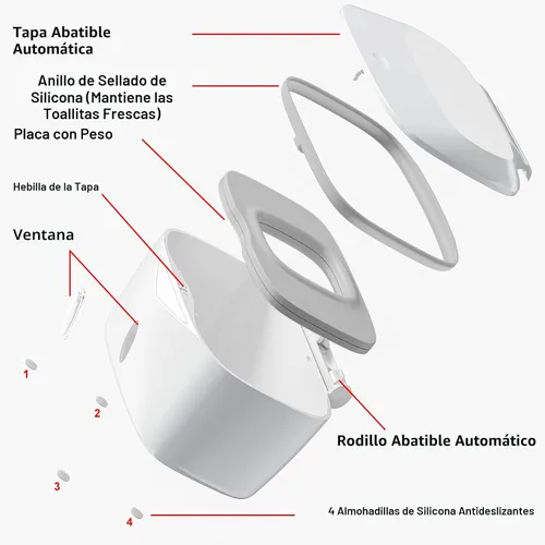 Vista 4 de Dispensador de toallitas con placa pesada, X2 PRO, soporte para toallitas Seposeve Perfect Pull para bebé, contenedor de toallitas recargable