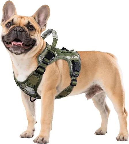 Vista 38 de WINGOIN Arnés táctico negro para perros pequeños, arnés resistente sin tirones con asa, arnés militar reflectante ajustable K9 para mascotas
