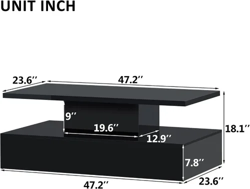 Vista 2 de Quarte Mesa de centro de estilo moderno de 2 niveles con iluminación LED de 16 colores, mesa de cóctel con control remoto y gran lugar